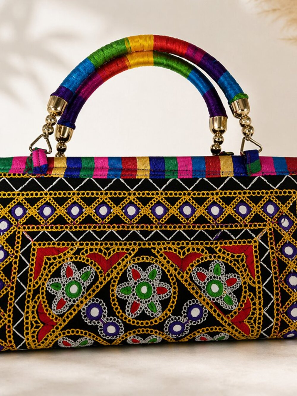 Boho Embroidered  Clutch Bag Colorful Ethnic Handmade - Picture 2 of 5